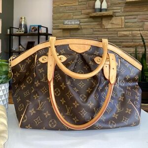 Louis Vuitton Brown Monogram Canvas Shoulder Bag with Tan Leather Trim